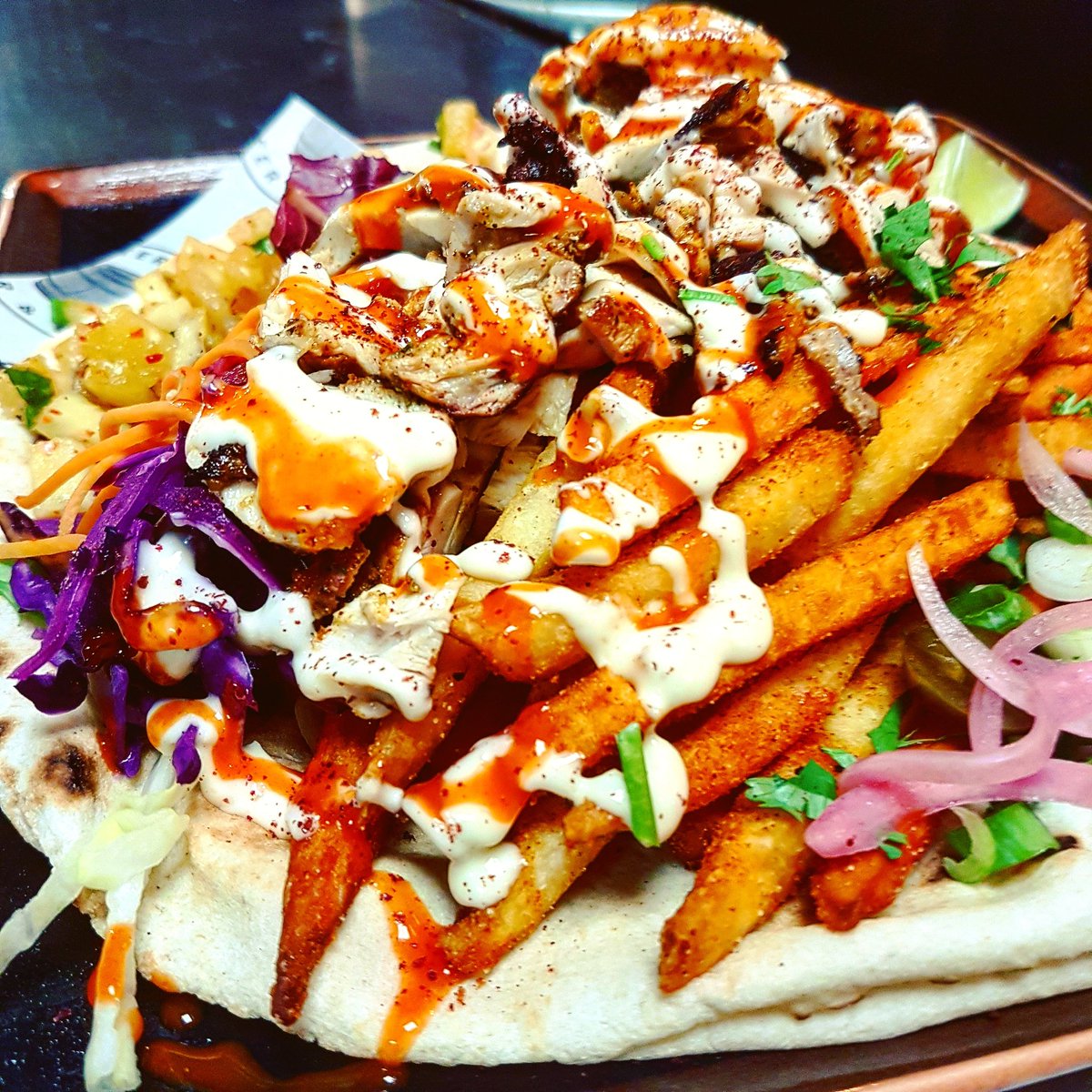 bern_whitehead's tweet photo. Some super tasty flat breads today, halloumi, jerk chicken and schwarma @quarterhousenq #halloumi #jerkchicken #schwarma #flatbread https://t.co/cldvigLy46