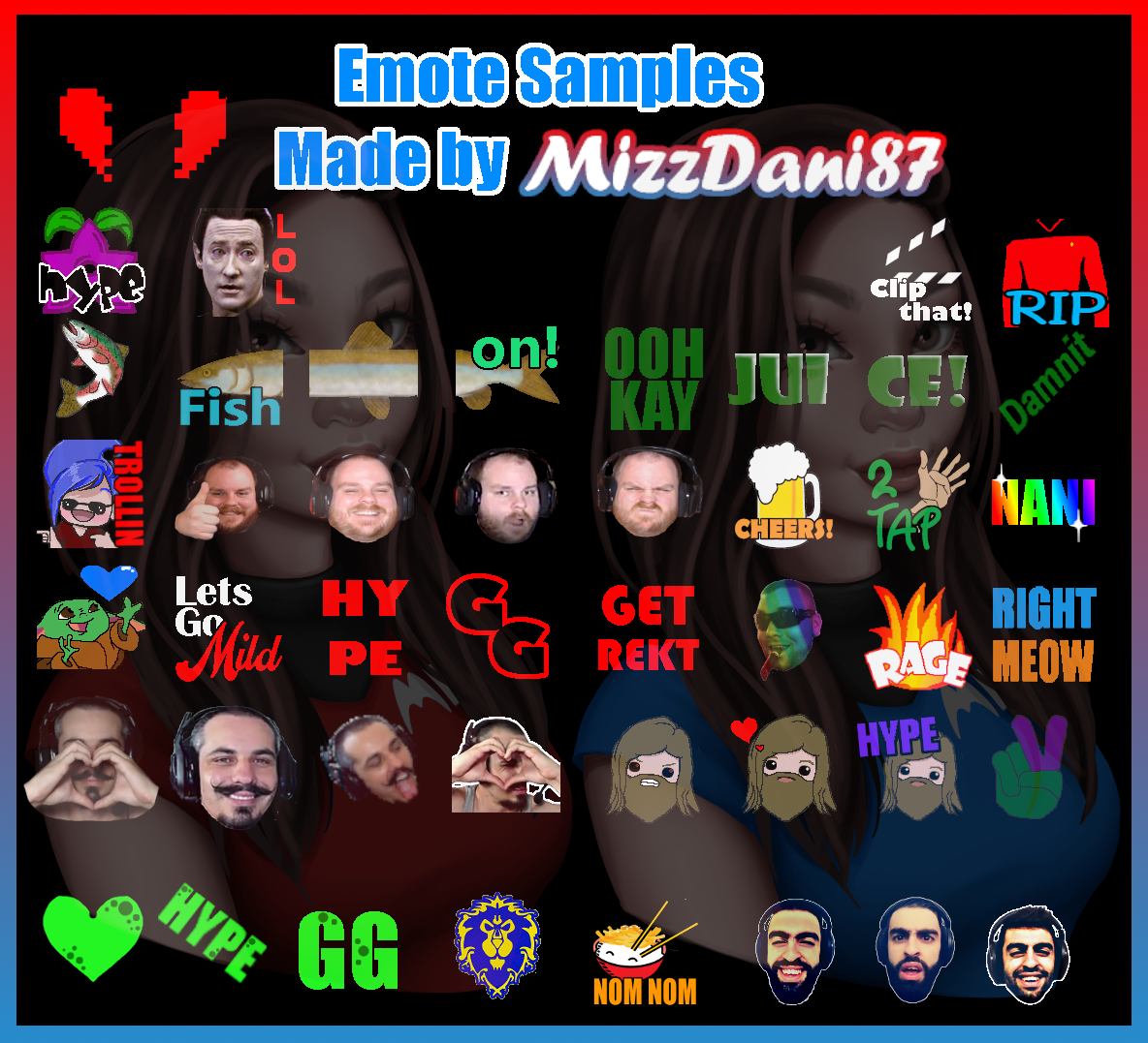DaniDiamondzTV's tweet photo. Did you know I do graphics? Here are some emotes I've done for @WorthlessLBC @Bigdog4l1fe @ItzMildMasonTTV @therealWarier @chain_ko @jwaitt_ @Chino_dollar13 and more! Hit me up and I will be able to help you find the emote you've always wanted!
#twitch #emotes #oneuptwitch https://t.co/cI37KuPNZA