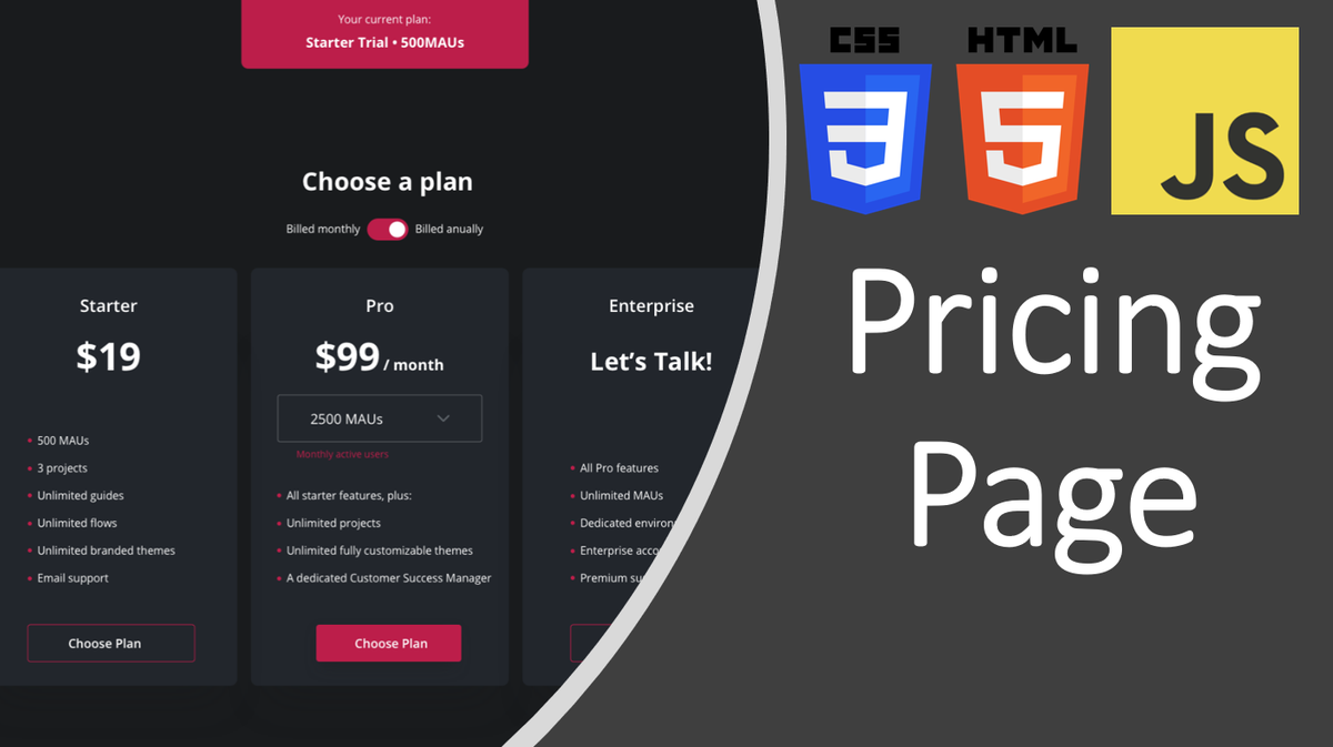CodePractical's tweet image. youtube.com/watch?v=Z894l5…
 #webdevelopment #html #css #javascript 
In this project we will create a dynamic pricing page that has a toggle switch to change the service price either monthly or annually. We will use JavaScript to load the service price dynamically