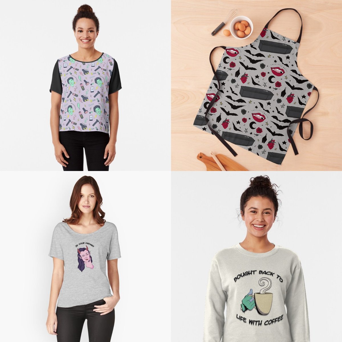 Jessica37267682's tweet photo. Here are some designs I did for class. I really like two of them... can you guess which ones?
If you like check them out at my redbubble JMMonstrous. Also please let me know what other print on demand sites you suggests.
#funassignment, #tshirtdesign, #digitalart, #printondemand https://t.co/8iWh9AC947