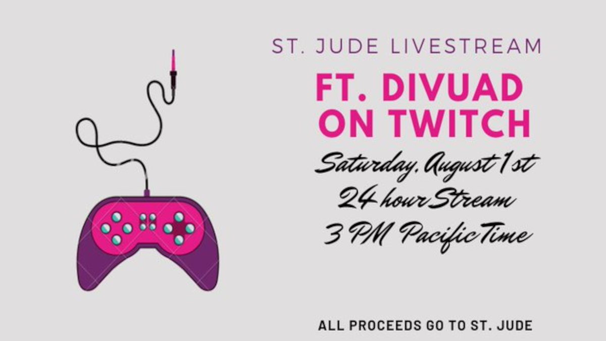 Divuad's tweet photo. Just as a reminder, I'm teaming up with @hannah_bowman33 to do a 24-hour charity stream tomorrow to help raise funds for @StJude! 
Thank you for your support! Together we can help St. Jude change the world. https://t.co/VlukUZfXCt