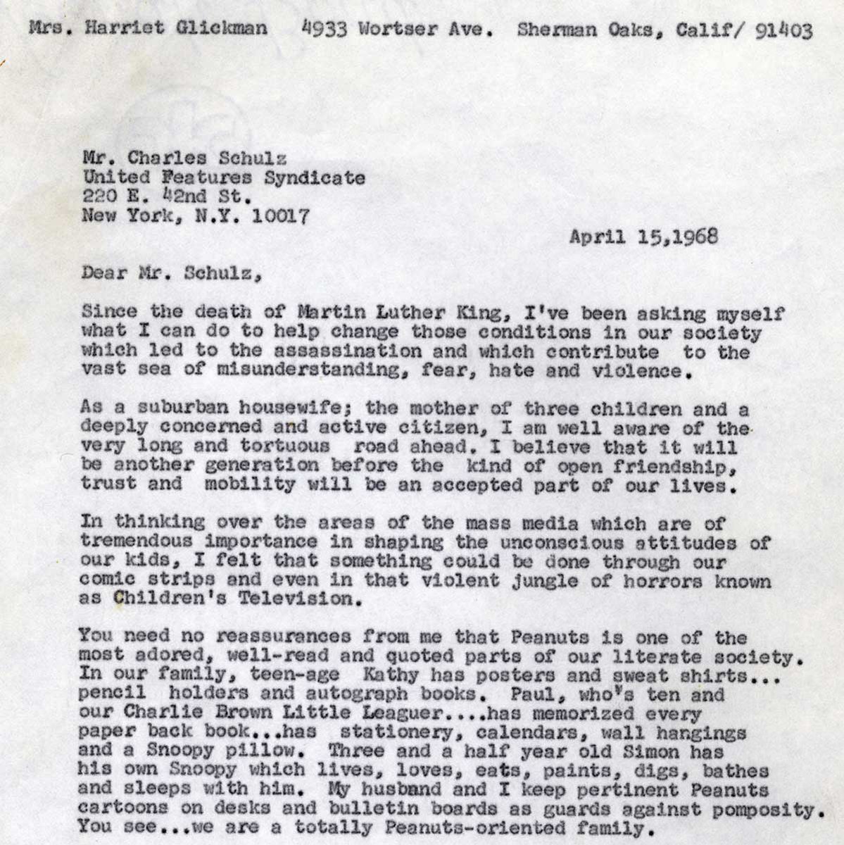 Charles M. Schulz Museum on Twitter: "✉️ *From our Archives* In 1968,  Schulz received a letter from Harriet Glickman, a mother and LA  schoolteacher, with a special request.⁠ ✉️ On 7/31/1968, Franklin