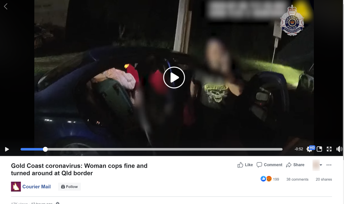 Can't qwhite figure out why the Courier Mail decided to blur the faces and not include the names of this person who lied to the police to try and enter Queensland at the border