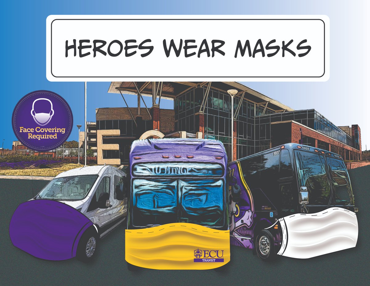 ECUTransit's tweet photo. Face coverings will be required to board ECU Transit vehicles in the fall! #ECUTransit #ECUSafeRide @EastCarolina @campuslivingecu @ECUInnerPirate https://t.co/uqi8xHrtLh
