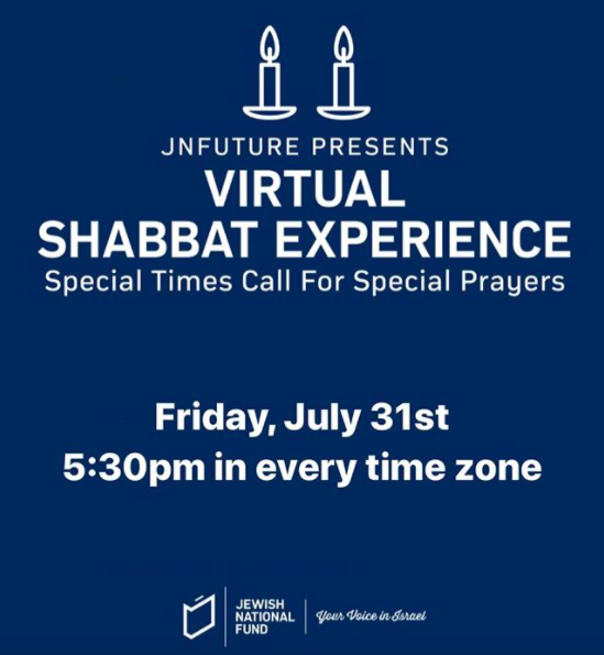 JNFUSA's tweet photo. #JNFuture is back with their monthly Virtual #Shabbat Experience! This evening at 5:30 PM (every timezone), join other like-minded young professionals who share your passion for Israel for blessings and welcoming Shabbat as a community.

Register: https://t.co/o3kmOgbkpu https://t.co/m19V1usdCW