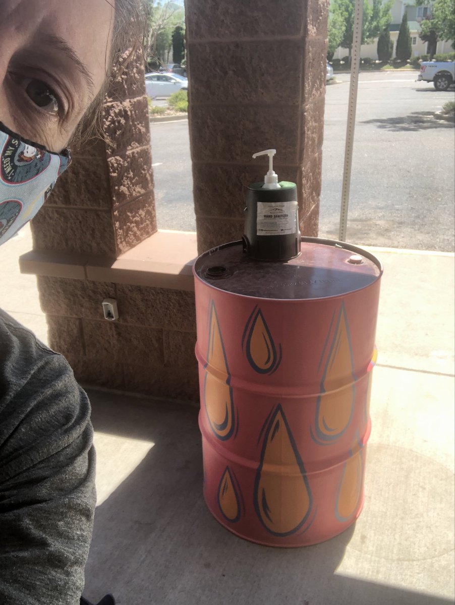 Every city should put these sanitizer station drums around town.  Thanks ⁦<a href="/BallmerPeakCO/">Ballmer Peak Distillery</a>⁩ in Colorado!