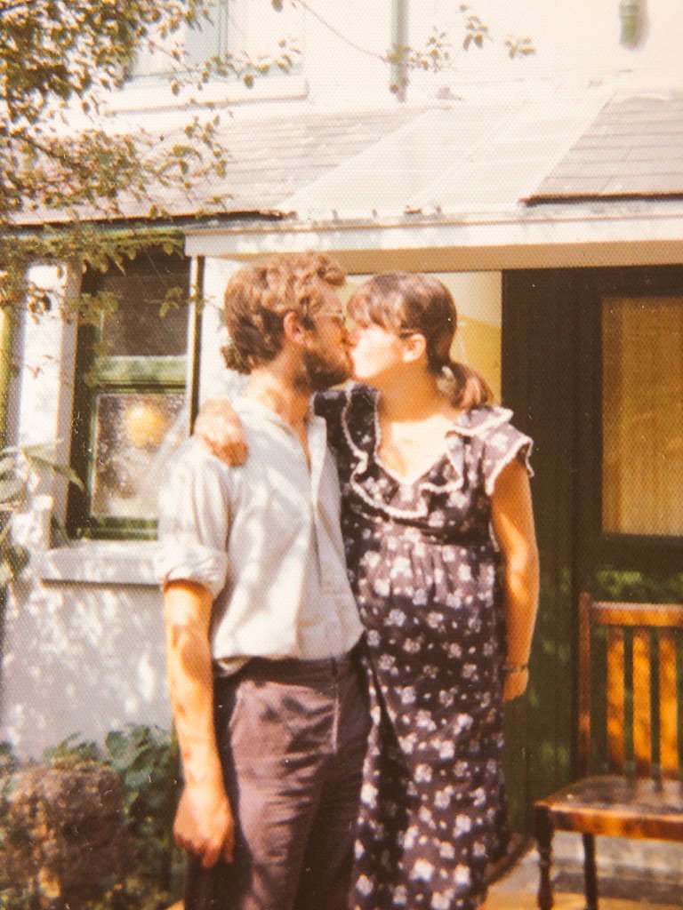 1976 in Southampton at Una and Martin's wedding, kissing my pregnant wife