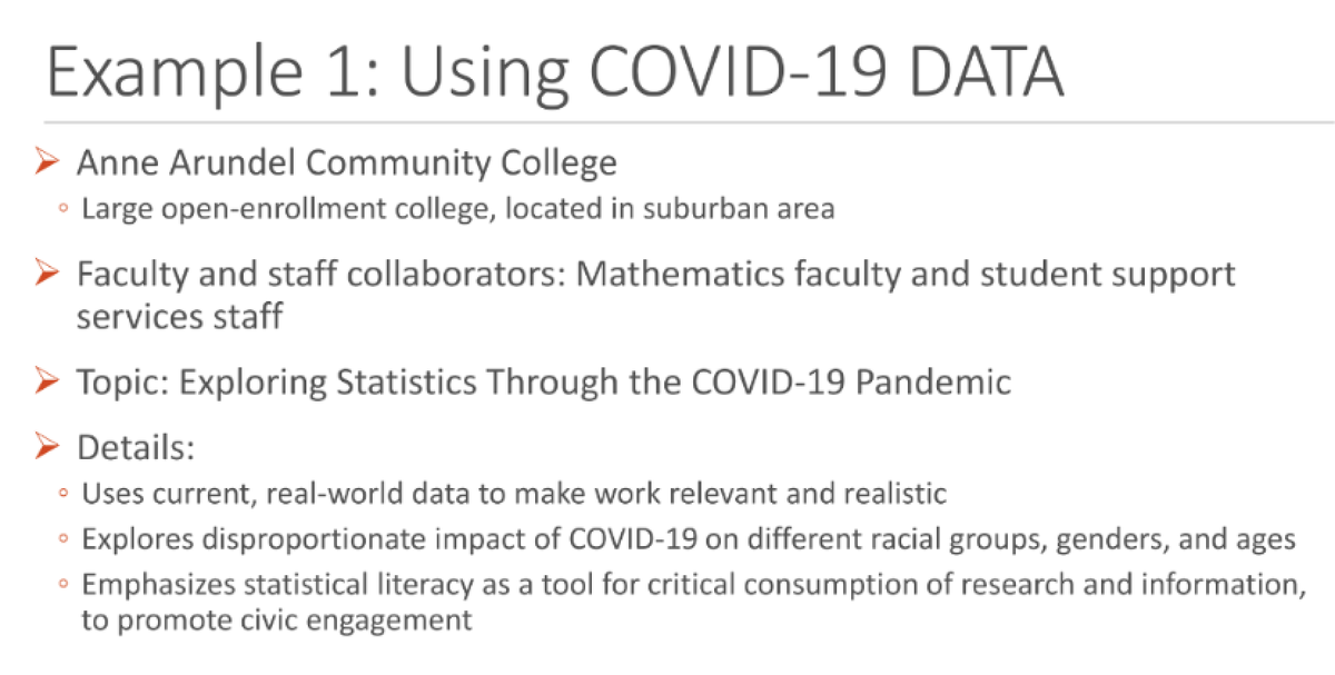 wainbrave's tweet photo. Accomplishing the goal of critical thinking by using real world data to understand the current #COVID-19 health crisis, exposing civil rights crisis, and gaining statistical literacy for students at @AnneArundelCC in Maryland @SENCERnet Summer Institute #STEMeducation #ssi2020 https://t.co/w4ru1P4G1K