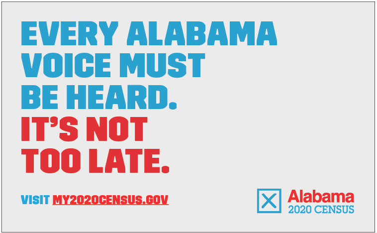 AlabamaCounts's tweet photo. Are you one of the 40% of Alabamians that haven't responded to the #Census? Make #ALCount. Respond now: https://t.co/DojbbAET7V. https://t.co/GAN1iJEain
