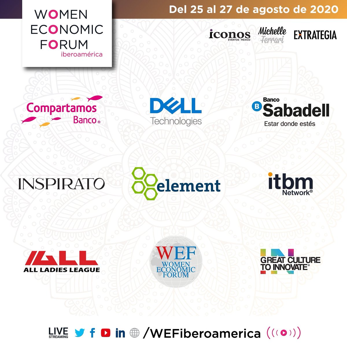 Este año tenemos el privilegio de contar con 𝐠𝐫𝐚𝐧𝐝𝐞𝐬 𝐩𝐚𝐭𝐫𝐨𝐜𝐢𝐧𝐚𝐝𝐨𝐫𝐞𝐬, gracias a ellos es posible el #WEFIberoamérica del próximo 𝟐𝟓 𝐚𝐥 𝟐𝟕 𝐝𝐞 𝐚𝐠𝐨𝐬𝐭𝐨. ⁣

⁣Registrarte de forma gratuita en ⁣👉🏻 WEFIberoamerica.com