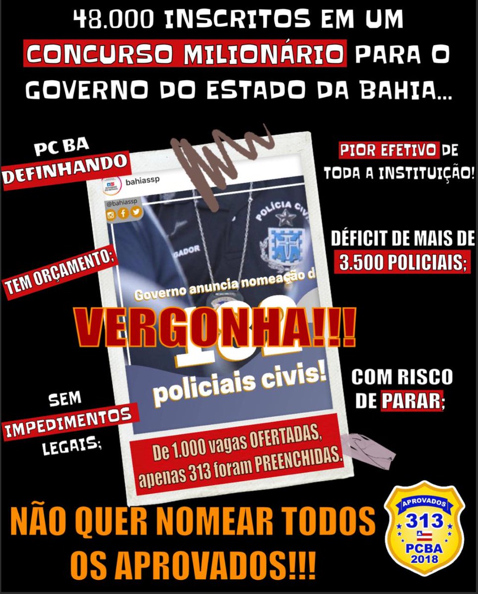 tajesus4's tweet photo. Depois de quase 3 anos do lançamento do concurso da Polícia Civil, o governador @costa_rui convoca para nomeação menos de 20% do total das vagas ofertas. https://t.co/w9560Z9HPF