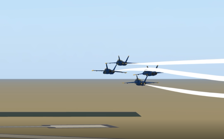 VRBA2025's tweet photo. Our trainees for the 2021 VRBA Season are looking sharp being led by LtCol DerpDinoZyrx former left wing Blue Angel #3 

#roaviation #roblox https://t.co/dWv7oyX10Q