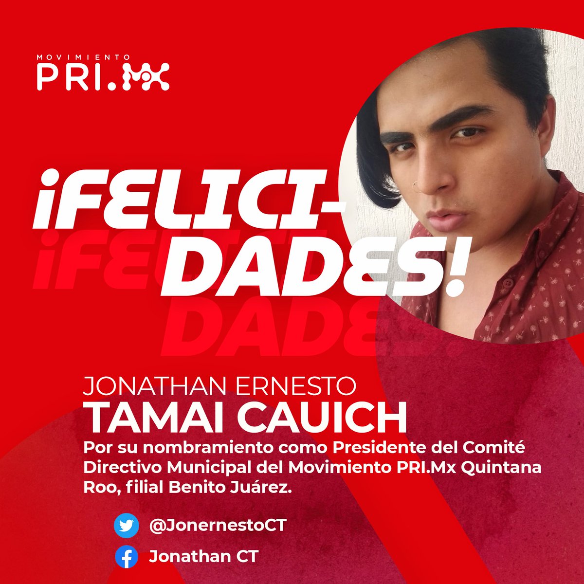 ¡Mucho éxito a nuestros nuevos dirigentes en Bacalar y Benito Juárez!
<a href="/haualexander/">Alí hau</a> <a href="/Rosiemonp2020/">Rosemarie</a> <a href="/jonernestoCT/">Jonathan ernesto</a> <a href="/PRIMx_QRoo/">PRI.mx Quintana Roo</a>