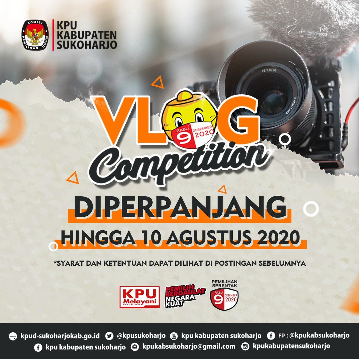 kpusukoharjo's tweet photo. Gaesss...
Vlog Competition di perpanjang sampai 10 Agustus 2020
#vlogcompetition
#kpumelayani
#pilkadasehatkitaselamat https://t.co/bMoZQSBVxE
