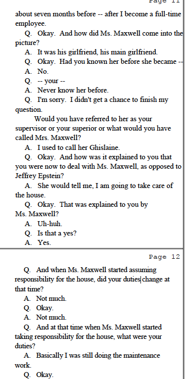 Juan Alessi started working with Epstein in 1999 as a Maintenance Guy.  #GhislaneMaxwell entered the picture in 1999/2000, based on the timeline in the deposition. Pg 1174