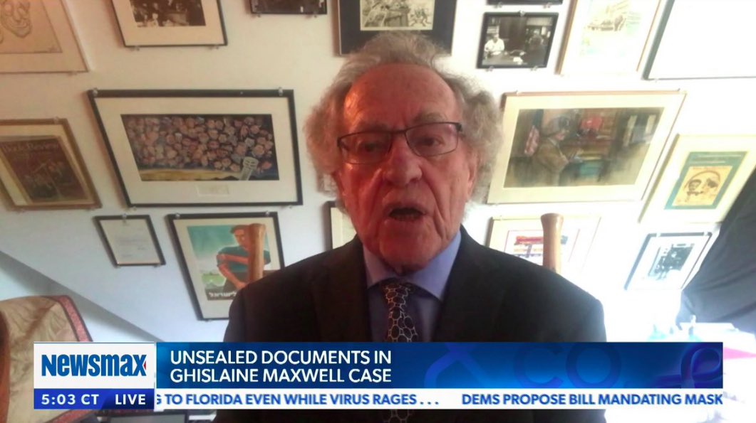 CreditsScore's tweet image. I think the only the explanation for what’s happening here is that Alan Dershowitz is giving interviews in the spinning chair from the Fresh Prince of Bel-Air opening credits.