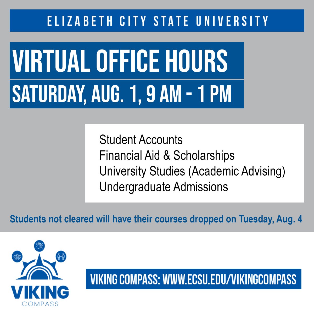 ECSU's tweet photo. Check out our virtual lobbies. 
Student Accounts: https://t.co/a0uiTzt58x 
Financial Aid &amp; Scholarships: https://t.co/3a75QqaBvL
Academic Advising: https://t.co/n8OGavpr6x
Admissions: Call 252-335-3305 https://t.co/zDQ3fjz5t5