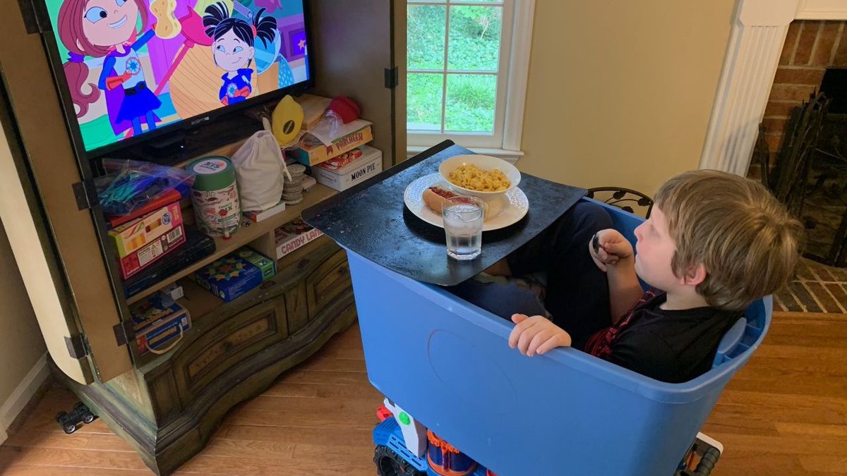 MyPBSNC's tweet photo. Look at this awesome homemade "snuggle tank" that our friend Wiley made to watch @HeroElementary! So cool. Way to use your science superpower of innovation, Wiley! #pbskids #rootlenc #heroelementary @PBSKIDS https://t.co/88ngb1yBvV