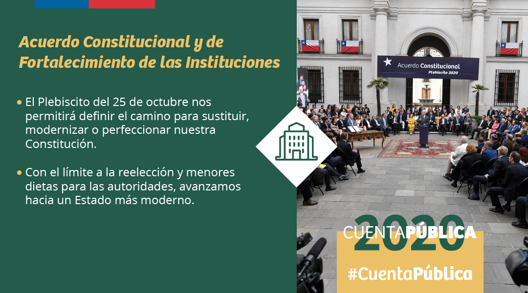 “Nuestro Gobierno tiene la responsabilidad de realizar un Plebiscito el 25 de octubre que sea libre, transparente, participativo e informado, permitiendo que la voz de la ciudadanía se exprese en forma libre y plena” Pdte. <a href="/sebastianpinera/">Sebastian Piñera</a> #CuentaPública