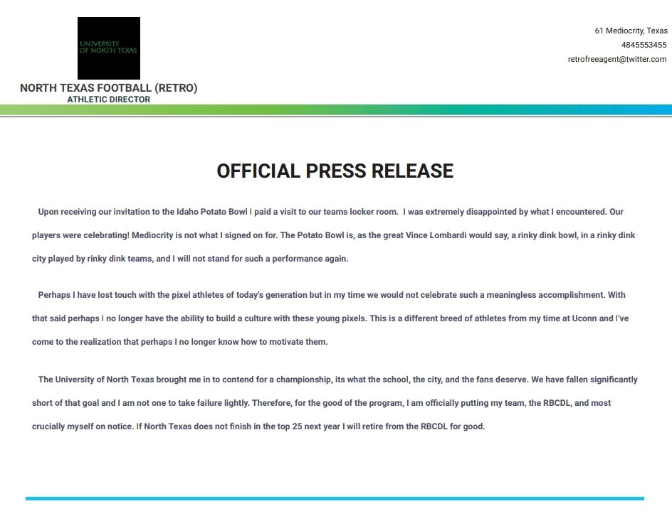 retrofreeagent's tweet photo. Official press release from North Texas University https://t.co/FvsiXjGIfm