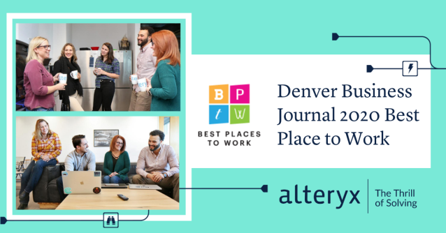 rbgoodwin's tweet image. Proud to see @alteryx named a Denver Business Journal 2020 Best Place to Work, ranking #4 in our size category. Learn more about our dynamic team and unparalleled company culture via @denbizjournal. #TeamAlteryx #TogetherWeSolve bit.ly/2DnE92S