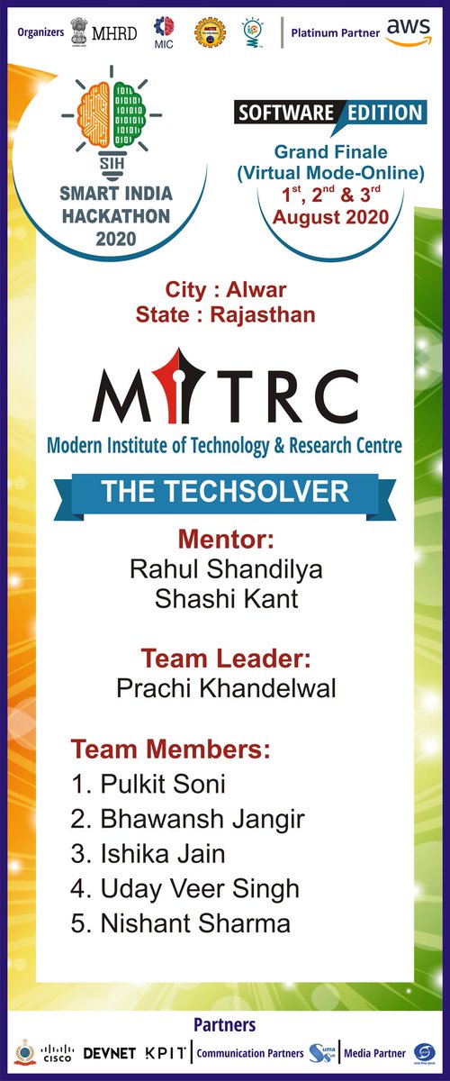 soyprachi's tweet photo. Being a team leader is never easy. I am glad my mentors are always there to support me and to handle any level of mess we made throughout the working on the innovation!
@mitrc_alwar
#MITRC 
#GrandFinale
#SmartIndiaHackathon2020 https://t.co/OjCENqUt9o