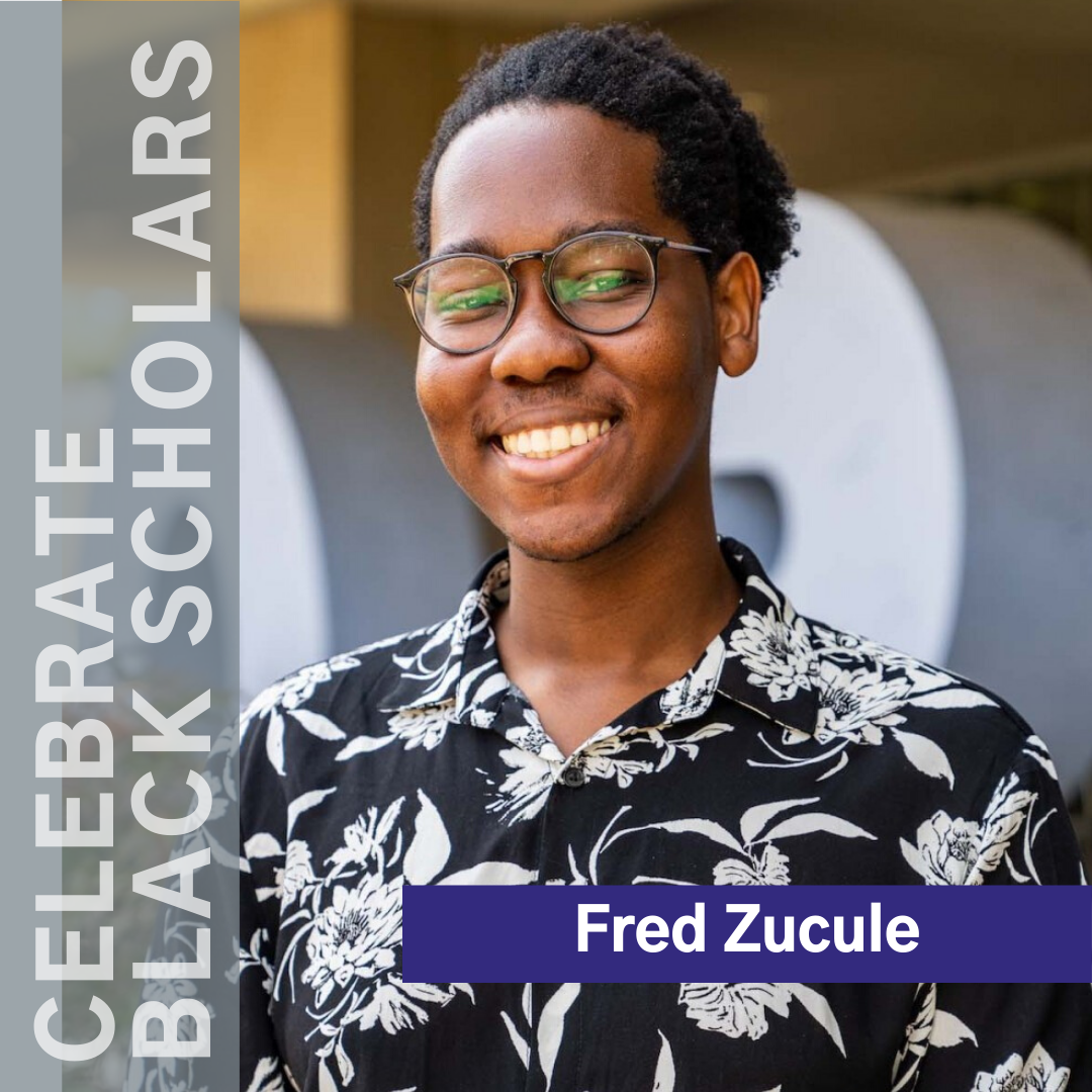 honnoldlibrary's tweet photo. [Image is a photo of Fred Zucule with a banner on the left that says, “Celebrate Black Scholars” and his name displayed on the right.] https://t.co/bGb6HYu1oI