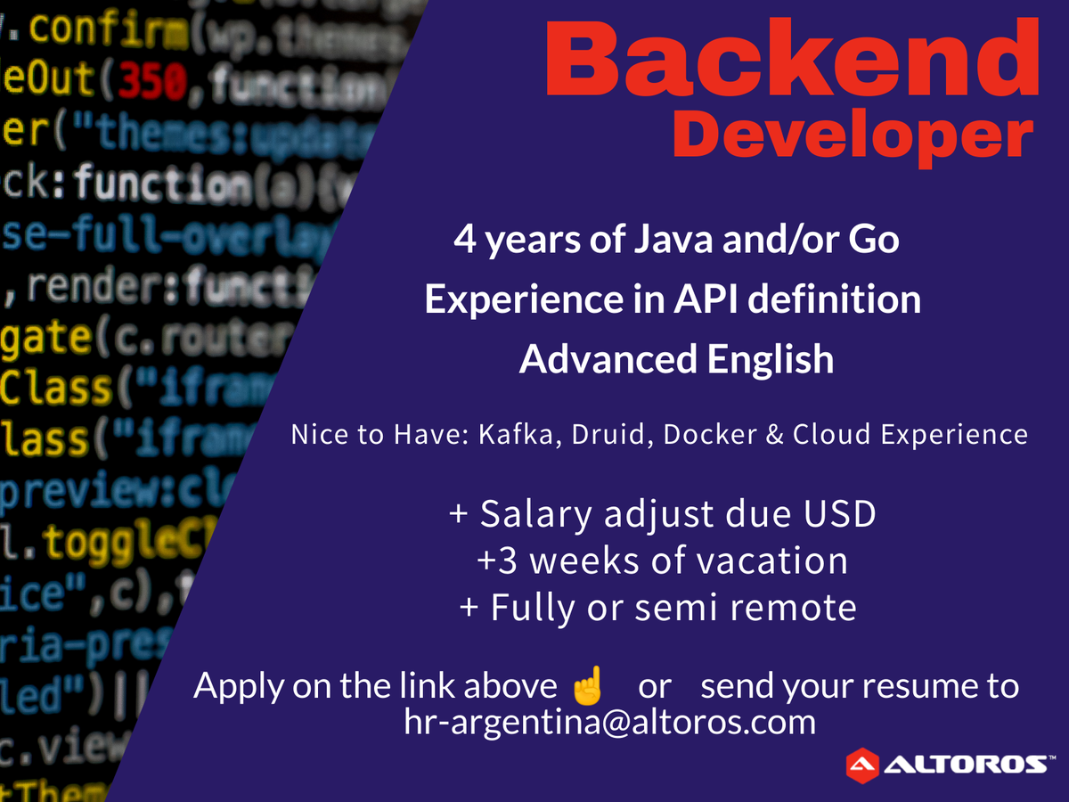 📢Terminamos la semana con una vacante para #backenddeveloper, sumate a nuestro equipo ingresando acá 👉lnkd.in/dkST6dY