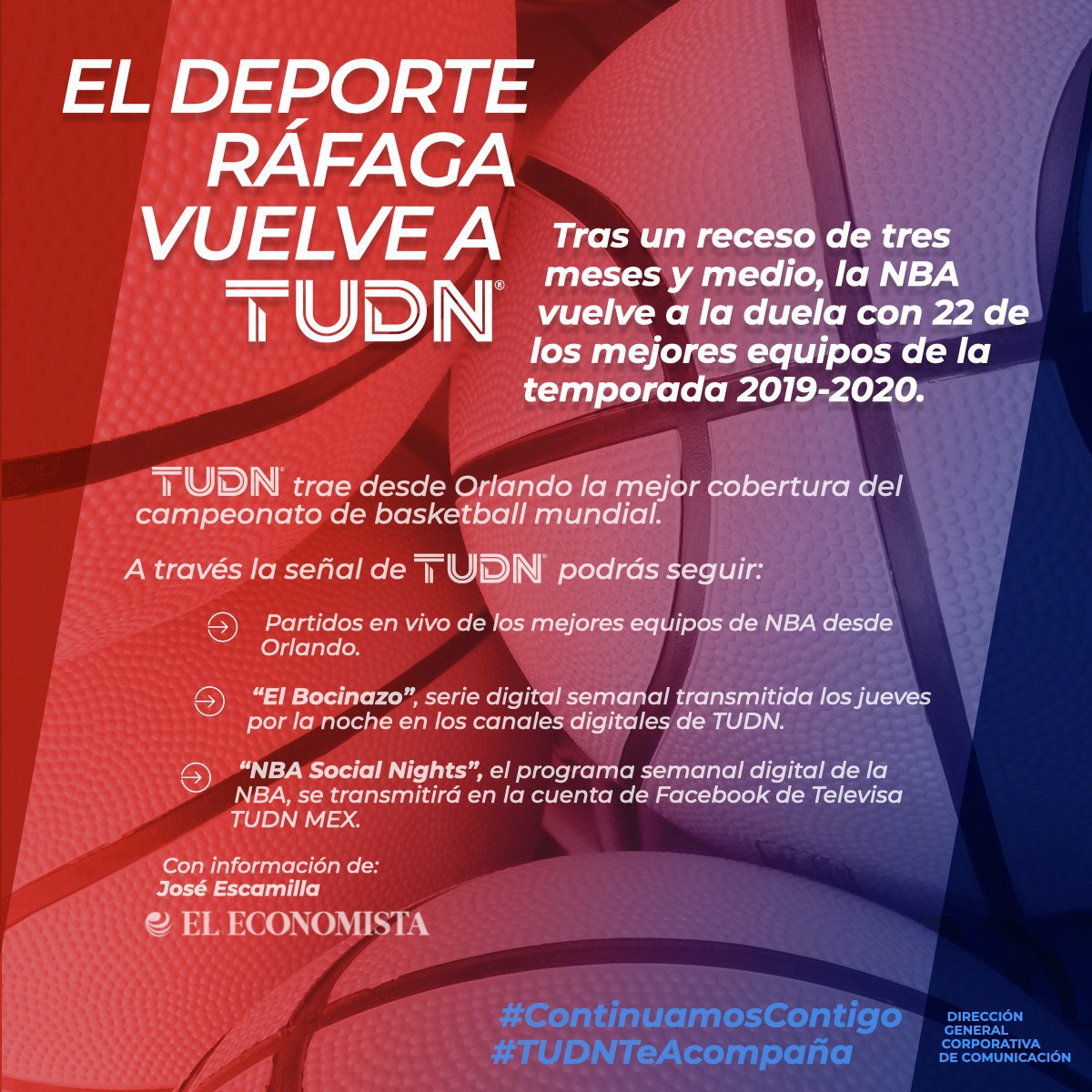 Sigue por @TUDNMEX el regreso de la @NBA, mantente al tanto con la mejor cobertura y los mejores programas del deporte ráfaga. 🏀📺⛹🏽🏆
#ContinuamosContigo
#TUDNTeAcompaña https://t.co/r9UhCLEtie