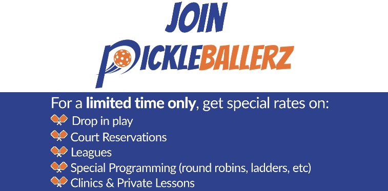 PickleballerzUS's tweet photo. Now available for a limited time only! #Pickleballerz Charter Ballerz and Lifetime Ballerz memberships that include #pickleball playing perks like #dropinplay, programming such as ladders, #challengecourts, and #roundrobins, & more! Become a member today: https://t.co/6Wb7qb3N7l https://t.co/yJkp0gSFNY