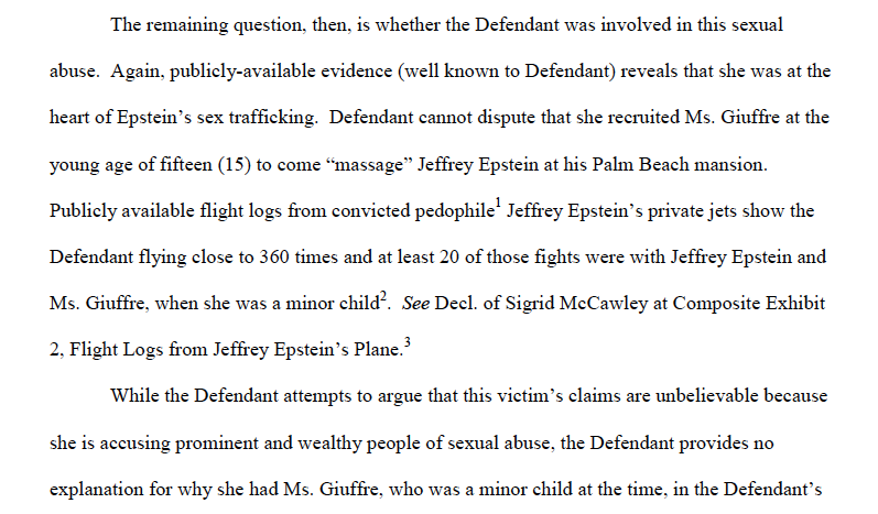 Moving on, the next document looks like a response from Virginia's legal team regarding the stay in discovery and why it shouldn't happen. Some details are related there regarding Ghislaine's knowledge/participation (page 114 or so).  #PrinceAndrew  #GhislaineMaxwell  #Epstein