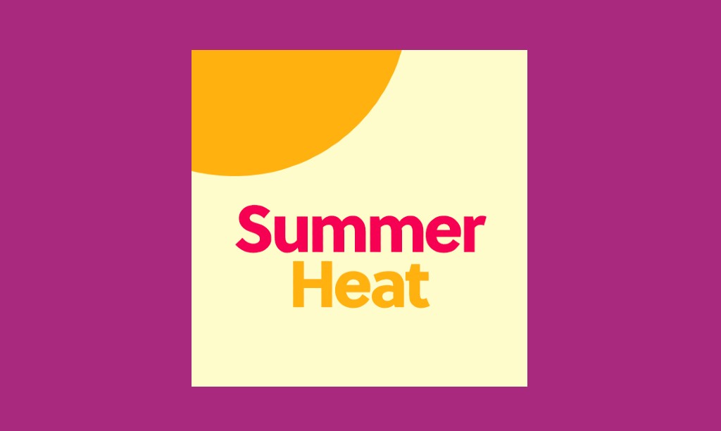 a large multicolored graphic with a round sun in the corner