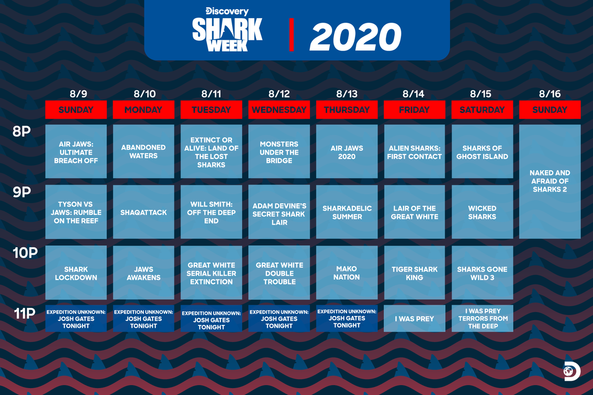 SharkWeek's tweet photo. IT'S HERE.

Which day has you feelin' fin-tastic? #SharkWeek starts Sunday, Aug. 9 at 8p on @Discovery. Learn more at https://t.co/gejHzJ0ibw https://t.co/A0UKjIuuIz
