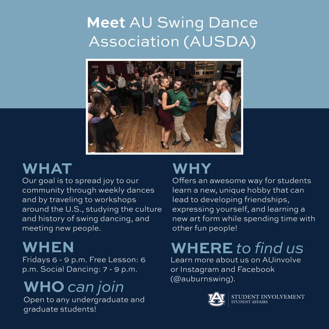 AUinvolve's tweet image. ❓Get to know the 5 Ws of Auburn Swing ⠀⠀⠀⠀⠀⠀⠀⠀⠀
⠀⠀⠀⠀⠀⠀⠀⠀⠀
#orgspotlight #organizationspotlight
