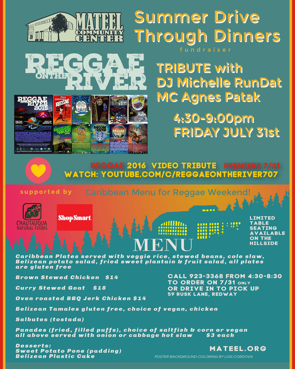 mateelcc's tweet photo. TODAY @ReggaeOTR Tribute with @djrundat & MC Agnes Patak! Drive Through Dinners fundraiser with #Caribbean menu for #SoHum #HumboldtCounty #MendocinoCounty
#Reggae #HappyReggae https://t.co/l5pZYQsQYi