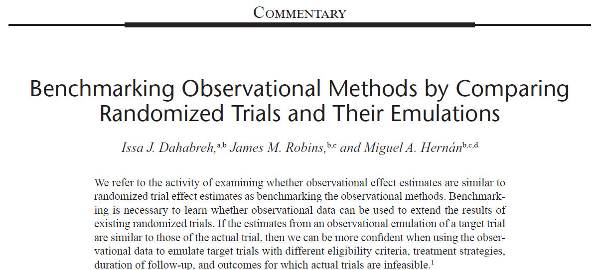 When using #observational data to extend results of existing #RandomizedTrials, the first step is BENCHMARKING: replicating the results from those trials.

Here we propose a general framework for the conduct and interpretation of benchmarking analyses 👇
journals.lww.com/epidem/Citatio…