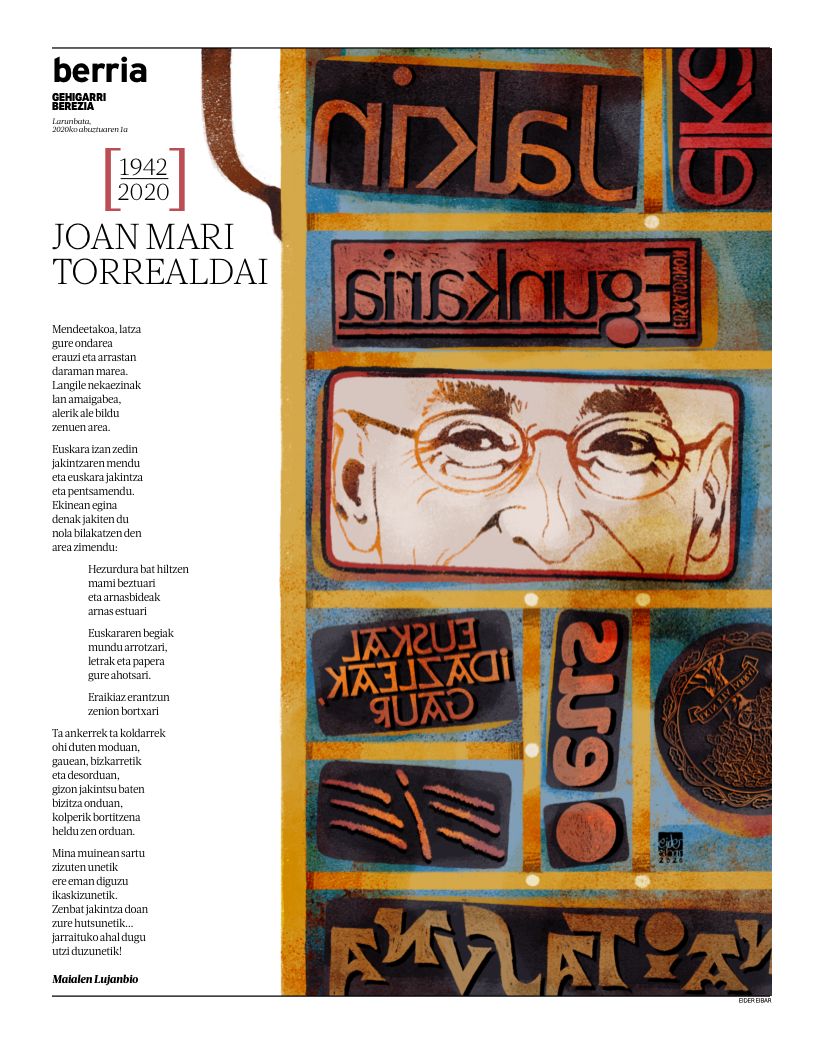Abuztuaren 1eko #lehena Joan Mari Torrealdai (1942-2020). Legatu bat euskaldunei (gehigarri berezia) | 'Bateragune auziko' zigorrak baliogabetu ditu Espainiako Auzitegi Gorenak