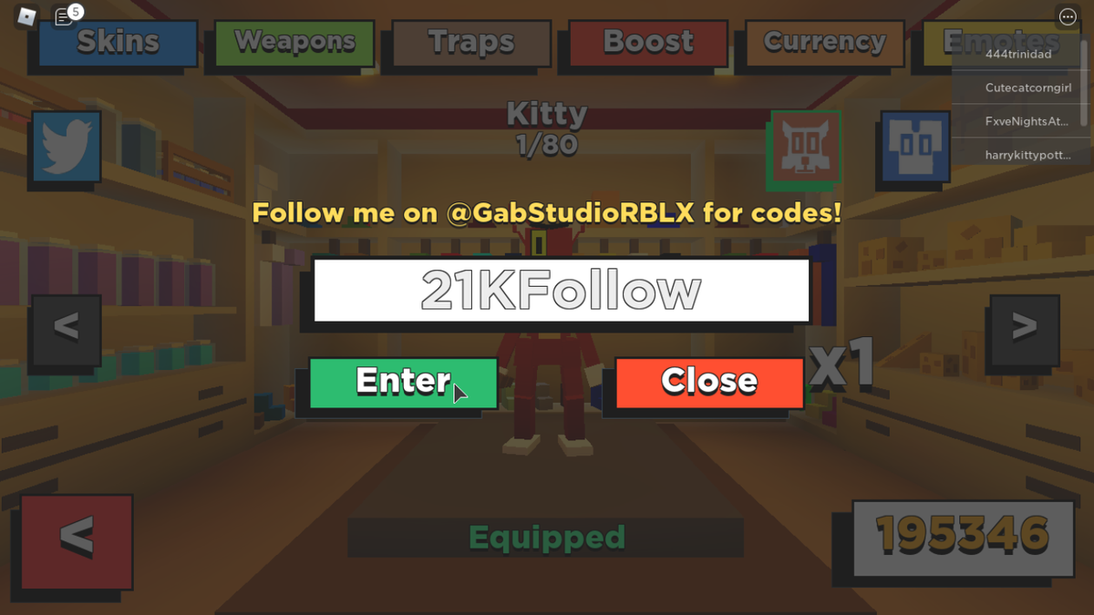 OpalzeeR's tweet photo. @GabStudioRBLX No me deja Poner el codigo 21KFollow, o nomas que es falso... https://t.co/2tJM9pohMV
