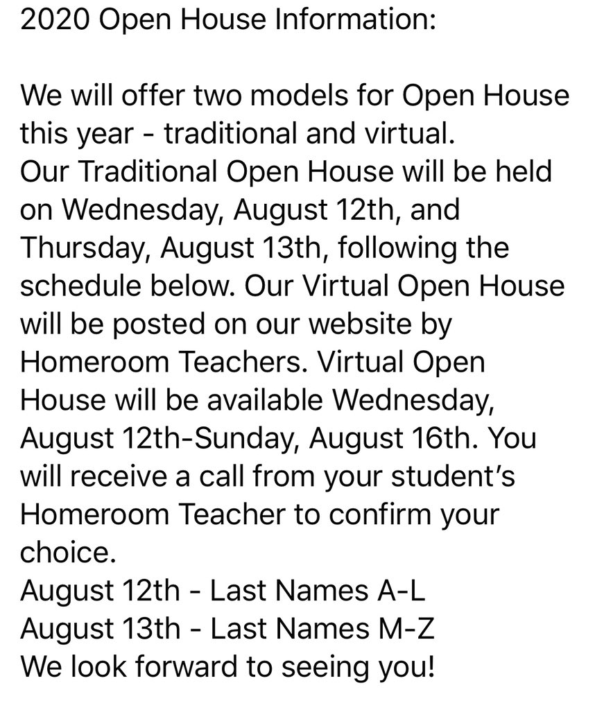 StringfellowBee's tweet photo. 2020-2021 Open House Information https://t.co/xOMLLm1N0p