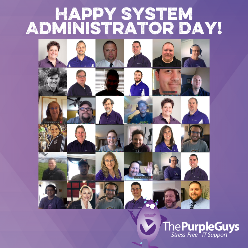 thepurpleguys's tweet photo. Today is National Systems Administrator Appreciation Day, and we want to show our appreciation to all of The Purple Guys who day in, day out keep our partner's systems running smoothly and networks secure. You all are truly superheroes, thank you! #sysadminday https://t.co/hpbxJZB8q9
