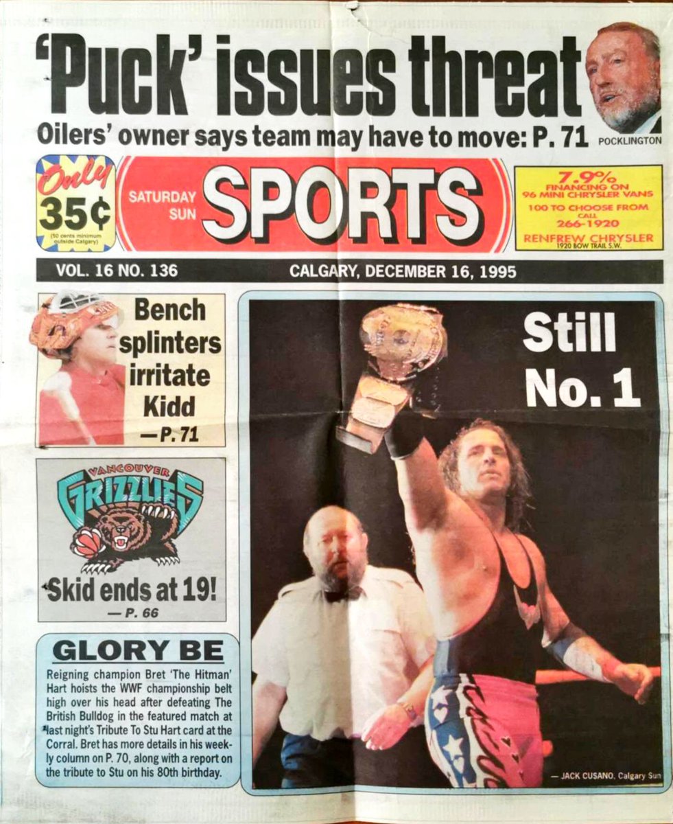 And some great coverage of the night from  @calgarysun. This show was such a special show to watch even 25 years later, can’t imagine how it would have been to physically be in the Corral that night and see history unfold before your own eyes.