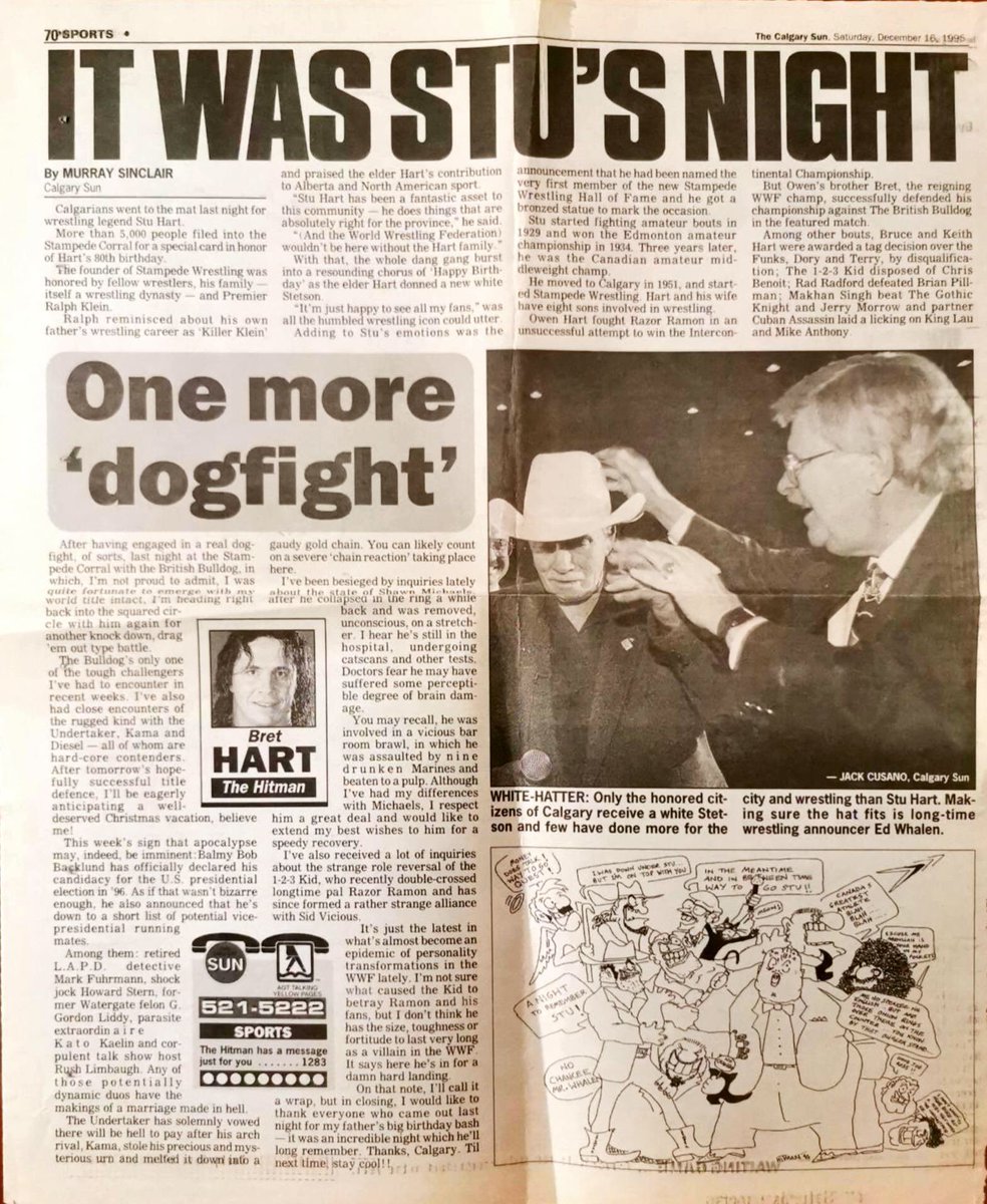 And some great coverage of the night from  @calgarysun. This show was such a special show to watch even 25 years later, can’t imagine how it would have been to physically be in the Corral that night and see history unfold before your own eyes.