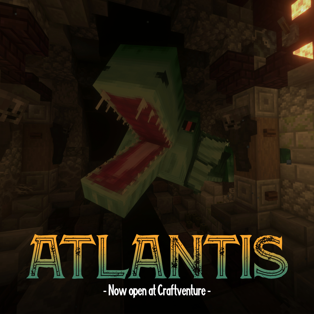 We are very excited to announce that Atlantis is now officially open. 

Take a dolphin out for a spin, hand out some Ouzo or tame the wacky Paralumpus. And if you are up for a challenge, try to defeat the fearless beast in Legend of Alphadera. #Craftventure #Atlantis