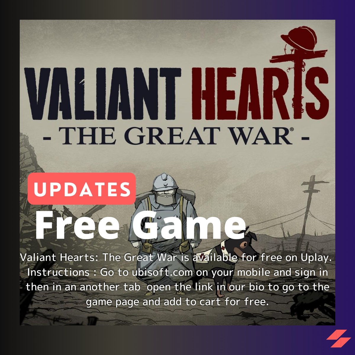 spiritedgamer's tweet photo. Free Game Valiant Hearts - The Great War 

https://t.co/Y4Tfd1YGgO

#freegame #ubisoft #ubisoftgames #uplay #freetograb #game #gamer #gaming https://t.co/vBMf3wm8vy