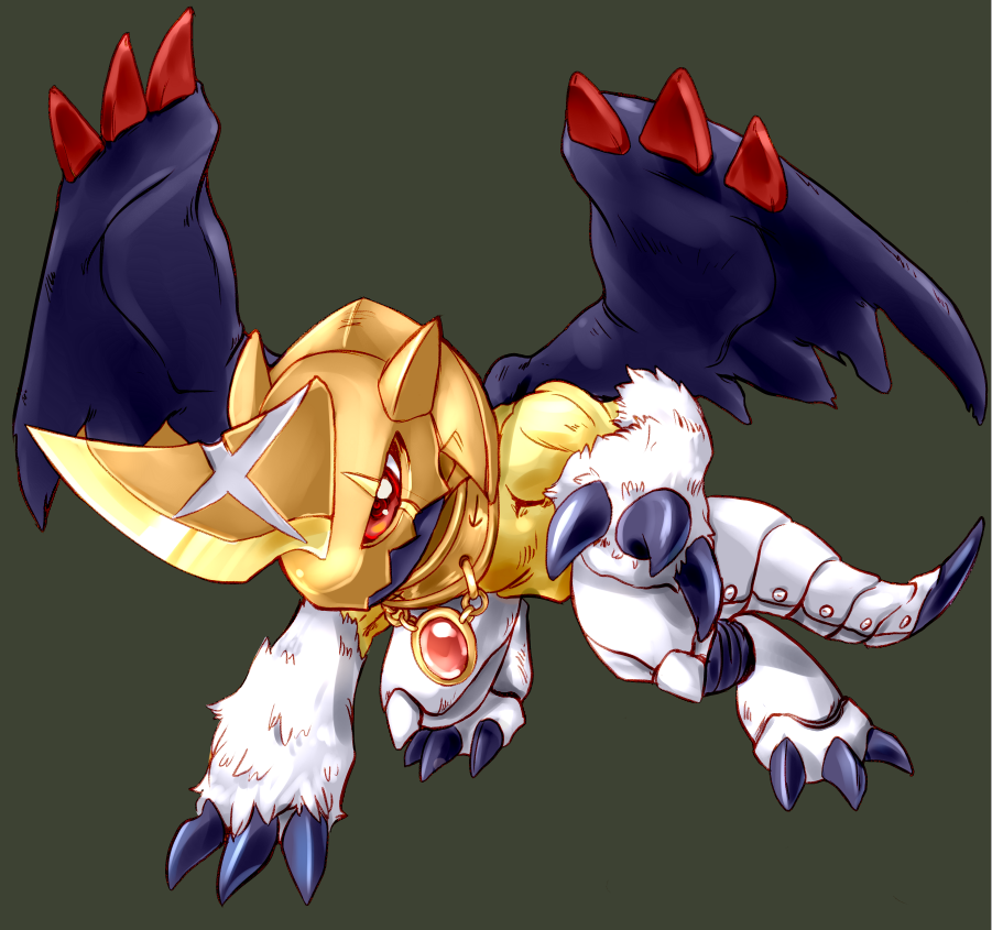 tama_tamer's tweet photo. I've been playing around with the idea of my own "Chimeramon" idea, so I did some improvised photoshopping on my phone and came up with "DemiChimeramon". Altair on the Digimon 0NL1NE Discord server did an artistic rendition, and it looks amazing! 😀😀😀 #digimon #fanart #デジモン https://t.co/zv1GB8tfvy