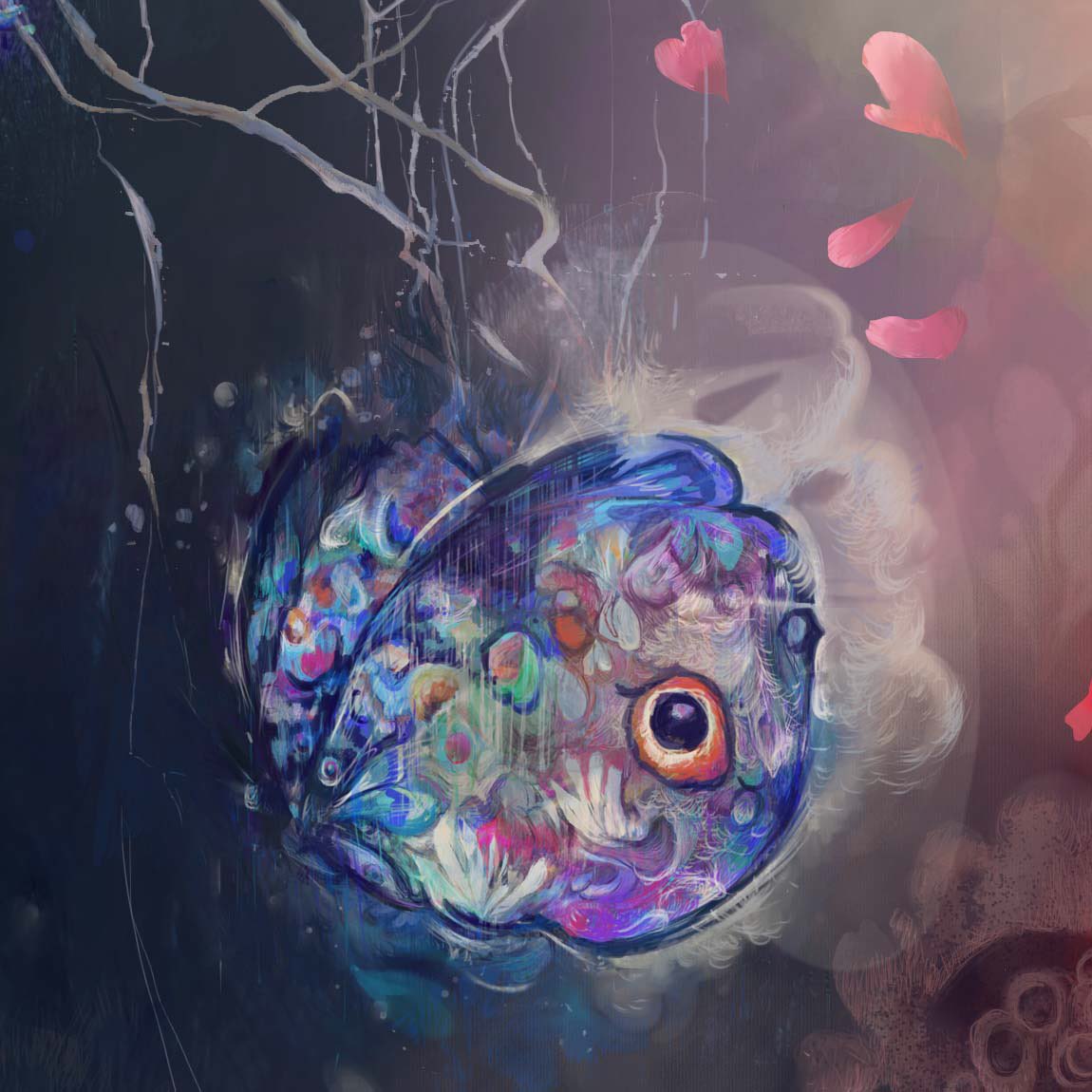 elfierayart's tweet photo. Still working on the Lola portrait, currently trying to get those butterflies just right. #painting #paint #paintings #digitalart #fineart #figurativeart #butterfly #detailing https://t.co/nAFZn8jxKT