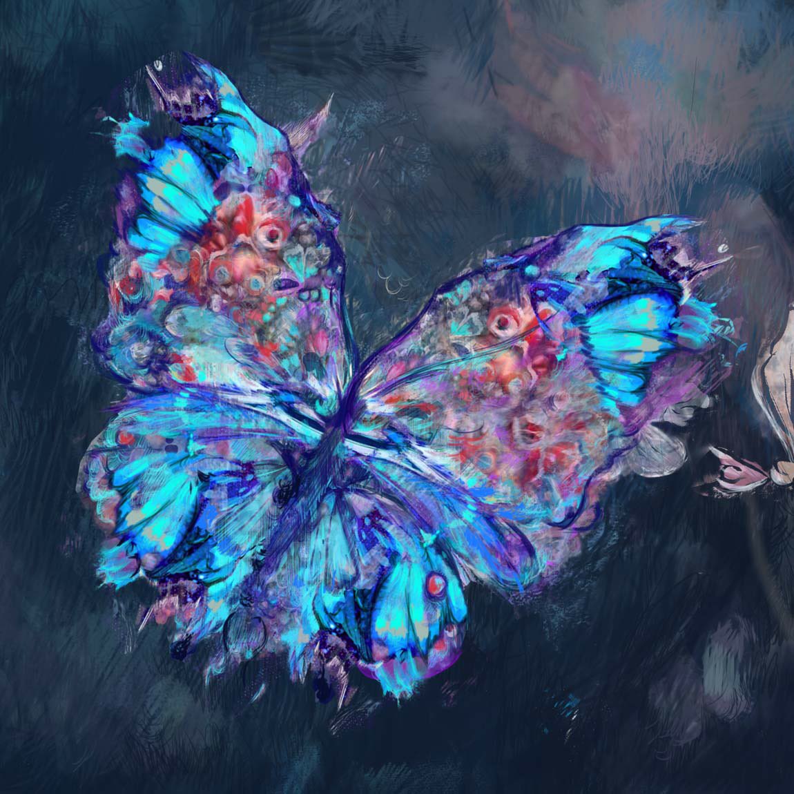 elfierayart's tweet photo. Still working on the Lola portrait, currently trying to get those butterflies just right. #painting #paint #paintings #digitalart #fineart #figurativeart #butterfly #detailing https://t.co/HAeUiVVqyt