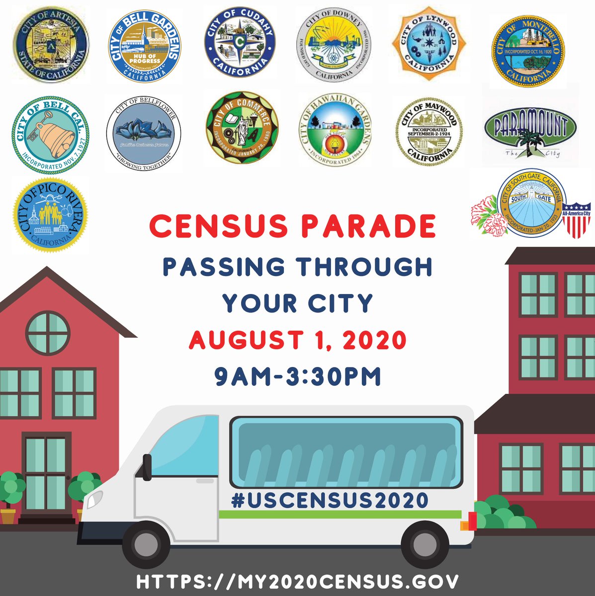 wecountLA's tweet photo. #CensusWeekofAction isn't over! Join #SoutheastLA's Census Parade tomorrow 8/1 from 9 am to 3:30 pm! 🚗🚗🚗💨 And don't forget to #getcounted and fill out your #census form today! https://t.co/1F1x5c47Ai