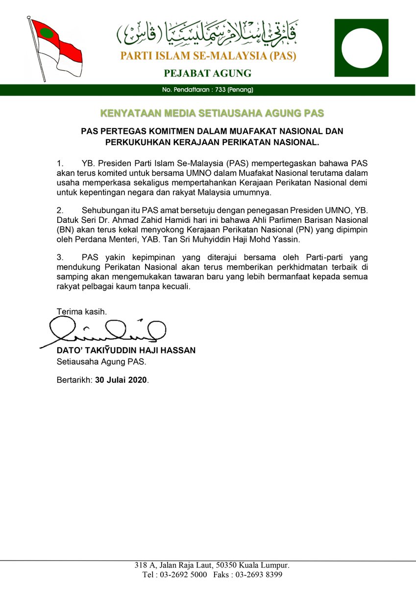 abdulhadiawang's tweet photo. KENYATAAN MEDIA SETIAUSAHA AGUNG PAS https://t.co/1aXJ9Lbiym