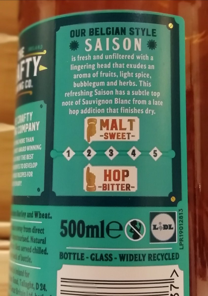 Meanwhile the Crafty Brewing Saison was terrific. Lively. Spicy. Well balanced. Hardly fair to include it in this thread of supermarket specials as it's clearly a cut above; yet it's from Lidl, at Lidl prices - I had much worse beers at twice the cost. Go get some.